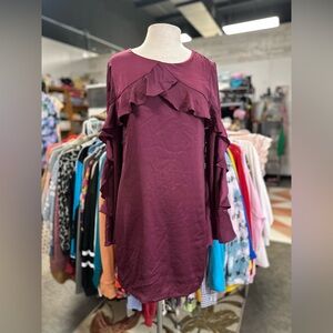 Cupcakes & Cashmere Plum Ruffle Long Sleeve Dress